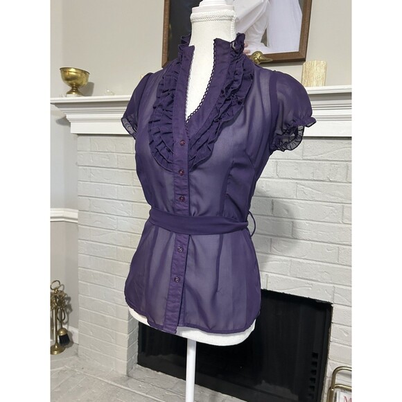 Y2K Vintage Sz S Womens Purple Ruffled Top Whimisigoth Goth Vampire Vamp - Picture 3 of 6